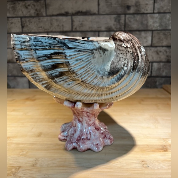 Vintage Ceramic Shell Bowl with Pedestal of Coral 8”x 7.5” Beach Decor - Picture 4 of 11